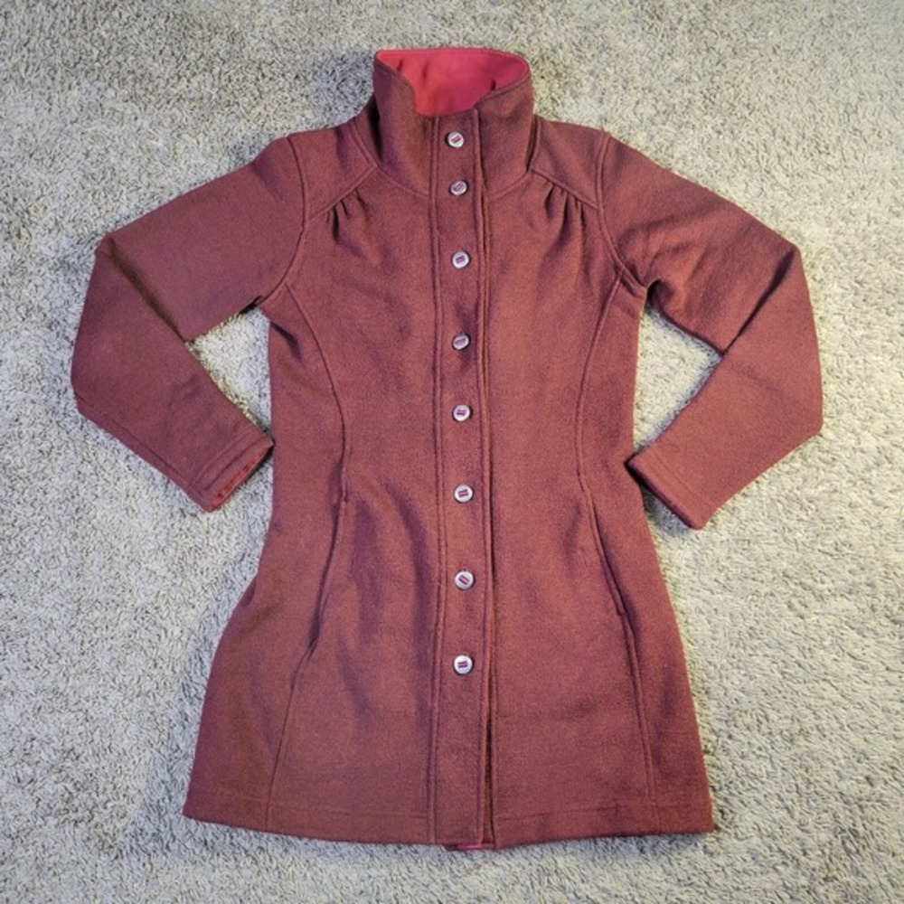 Kuhl Savina Fleece-lined Button down Sweater Jacket Red Women's Small Mid-length
